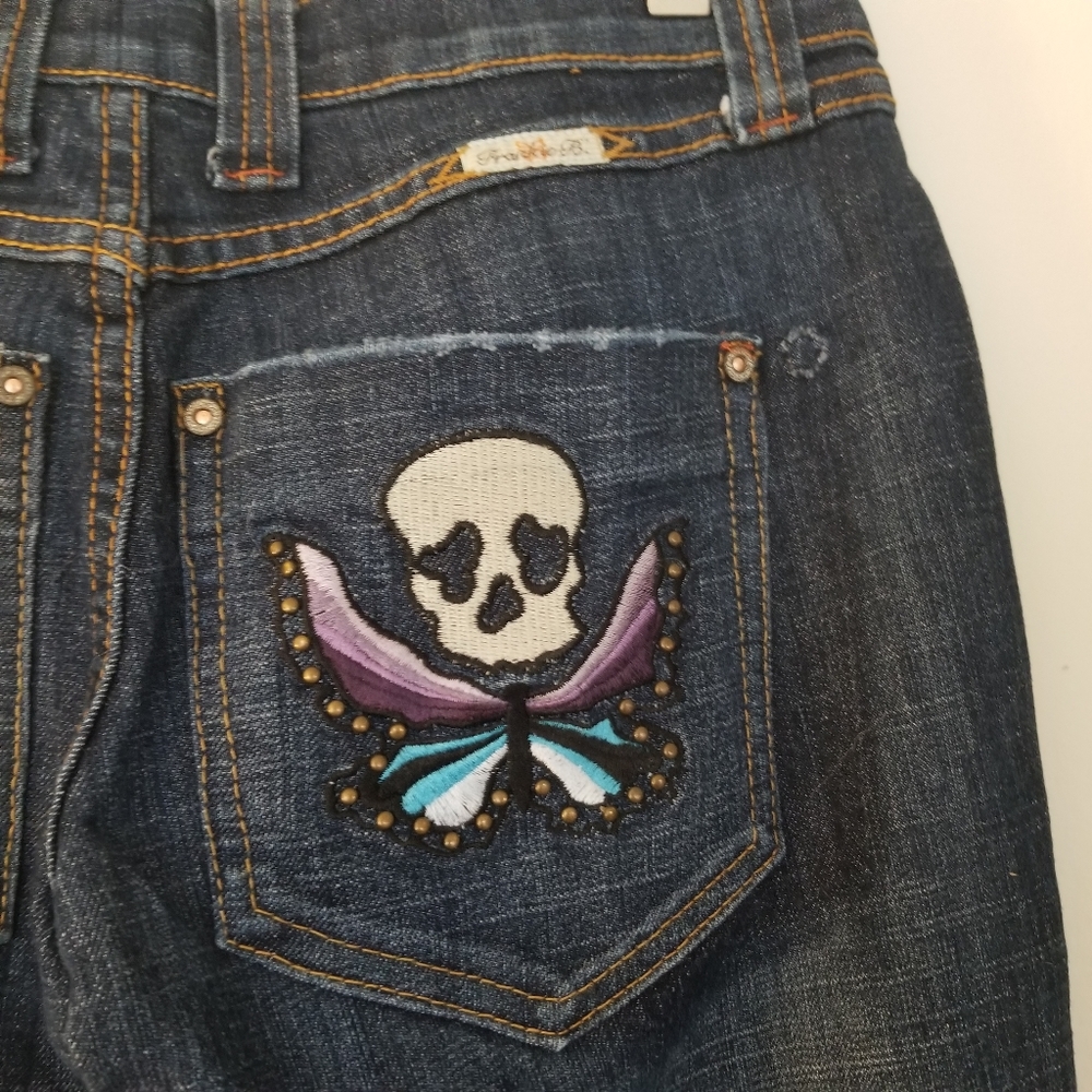 Frankie B. Cropped Flare Embroidered Jeans y2k